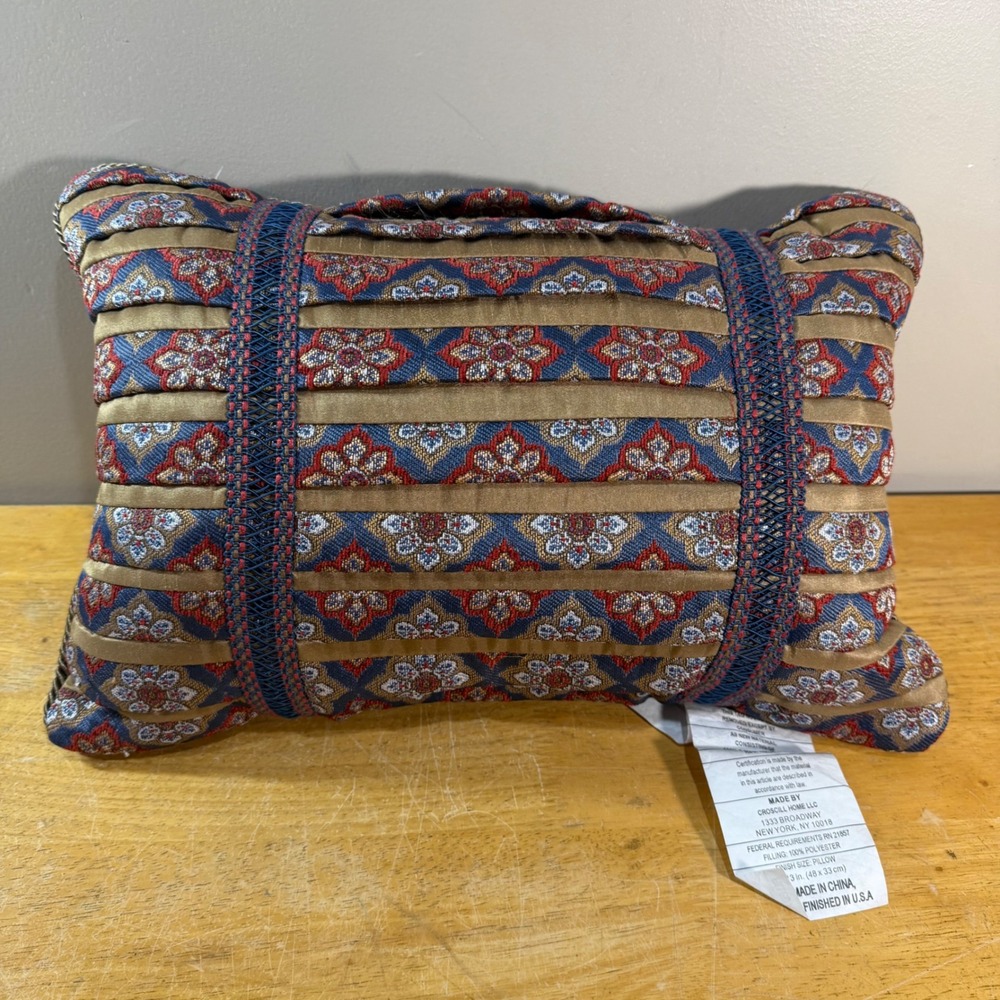 Croscill Margaux Boudoir Pillow 19x13 Blue Gold Vtg Style Floral Jacquard Trim